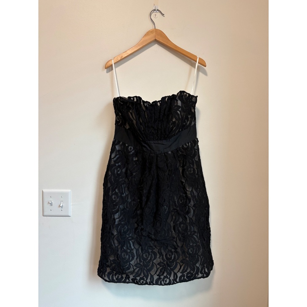 White House Black Market Black Floral Lace Strapless Cocktail Dress Size 10